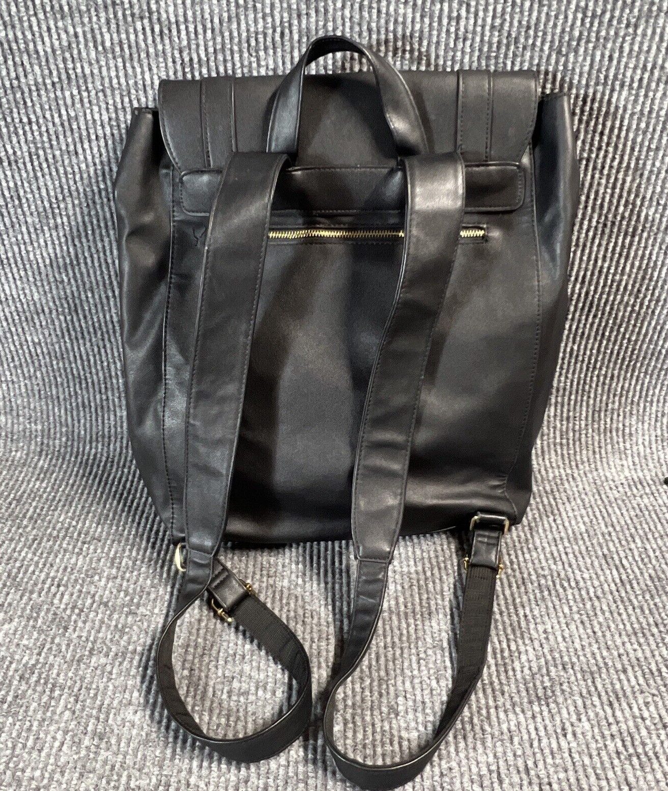 Faux Leather Black Backpack Laptop Bag Casual Work Business Pockets Straps 16×15