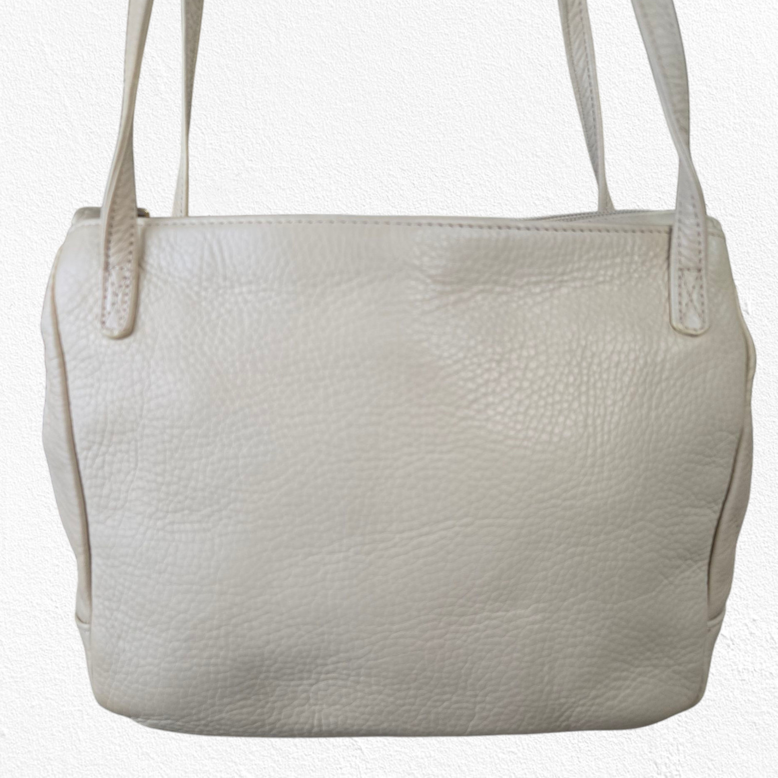 Vintage 1990s Beige Ivory Pebbled Leather Everyday Double Handle Shoulder Bag