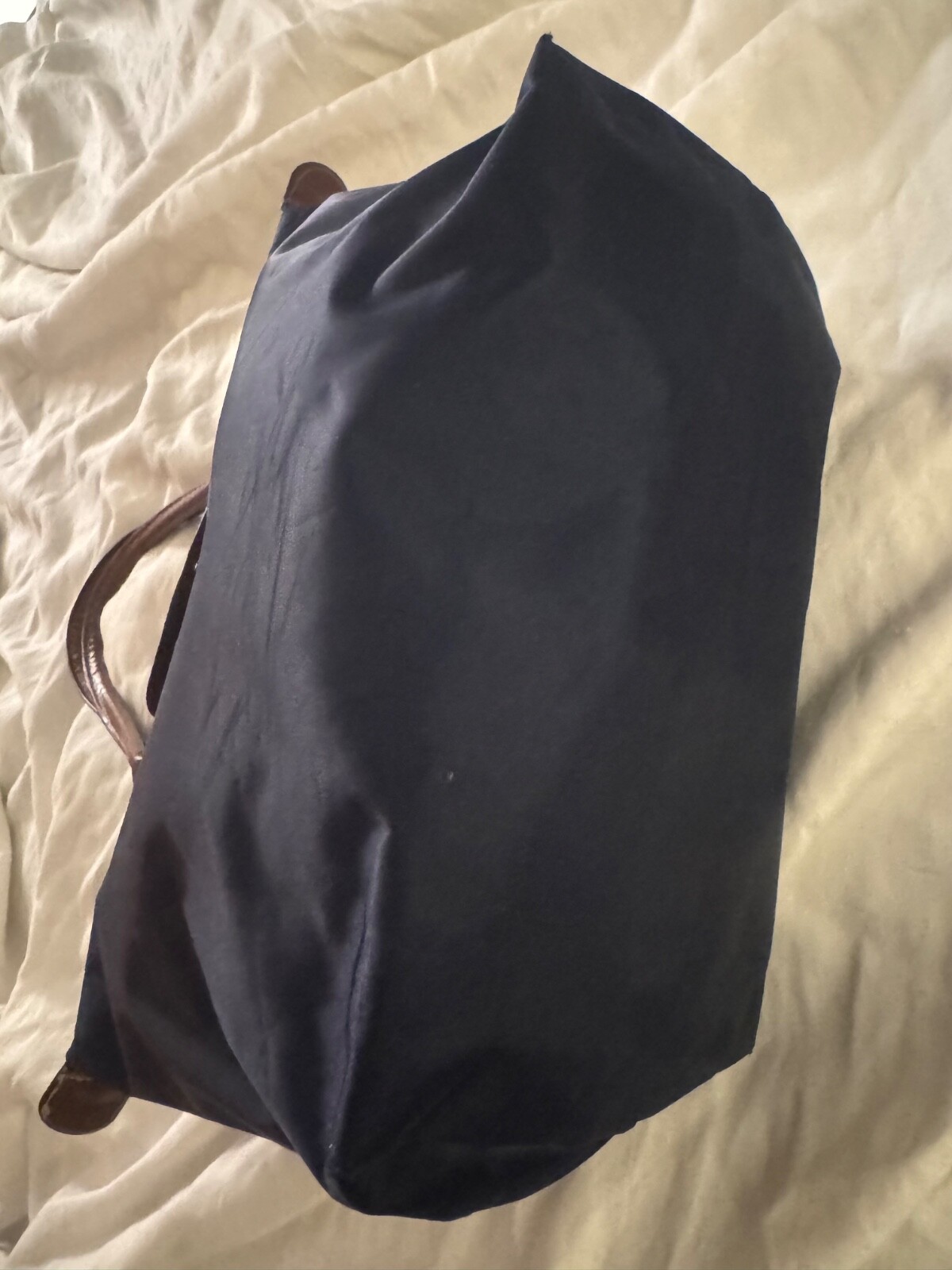 Le Pliage-inspired astral blue nylon tote 12”medium packable long handles used