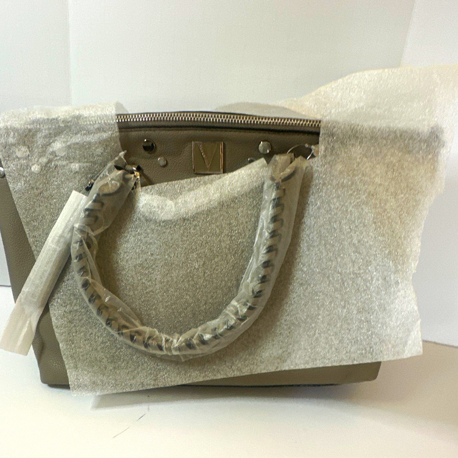 Victoria Secret Taupe Medium Satchel Top Handle Zip Detach Strap Silver