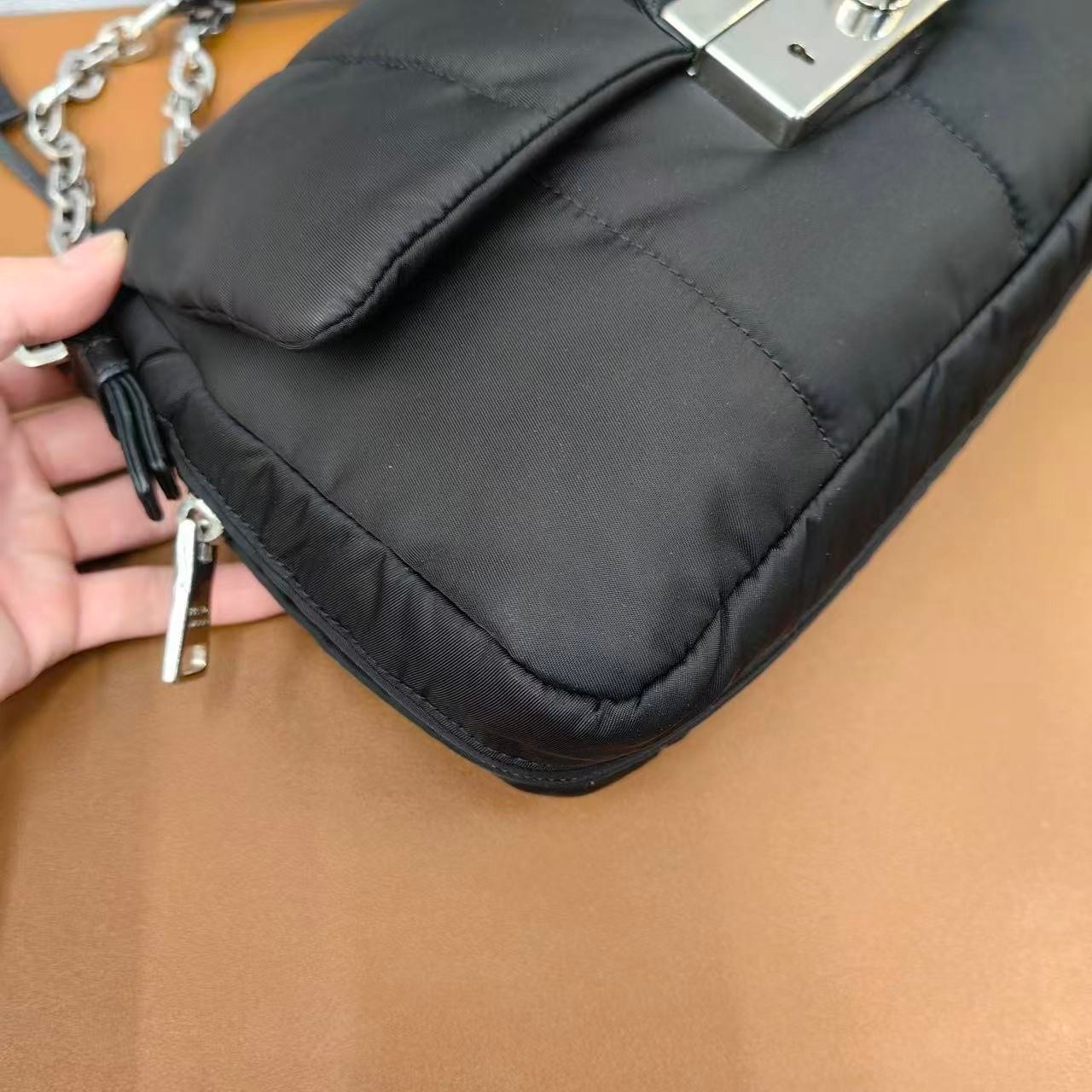 Prada Nero Black Padded Nylon Quilted Nylon Regular Chain Flap Shoulder Bag