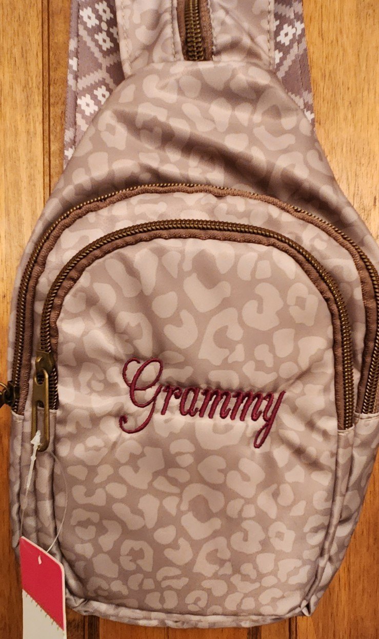 Marleylilly Sling Bag Backpack Monogrammed “Grammy” Leopard Print – NWT