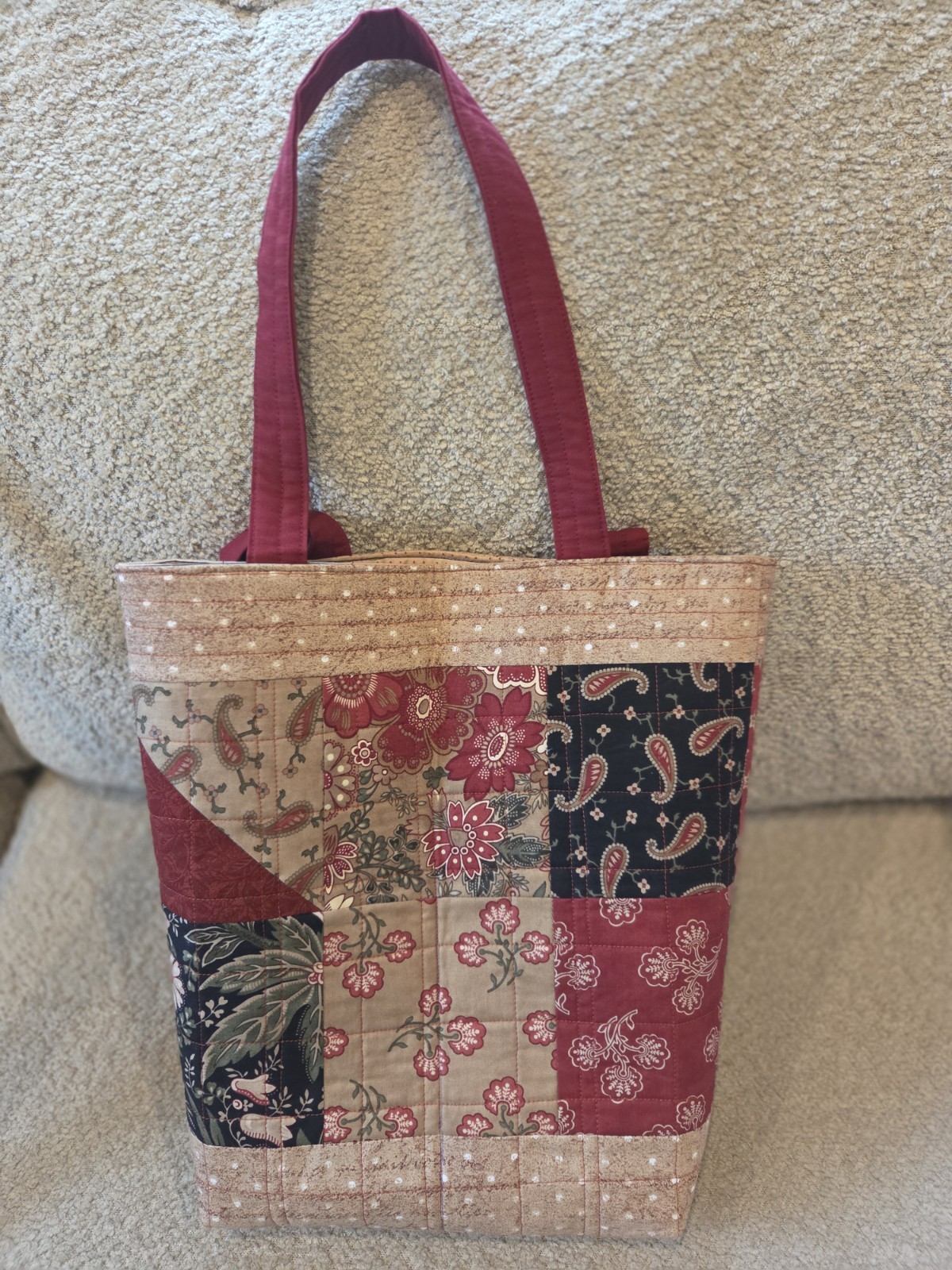 Handmade Multicolor Red Paisley Quilted Tote Bag Large Shoulder Straps