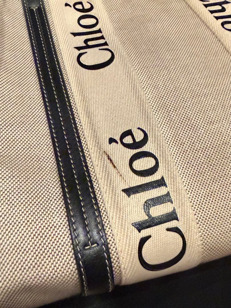 Authentic Chloe Medium Woody Tote Bag Shoulder Bag Beige Canvas From Japan