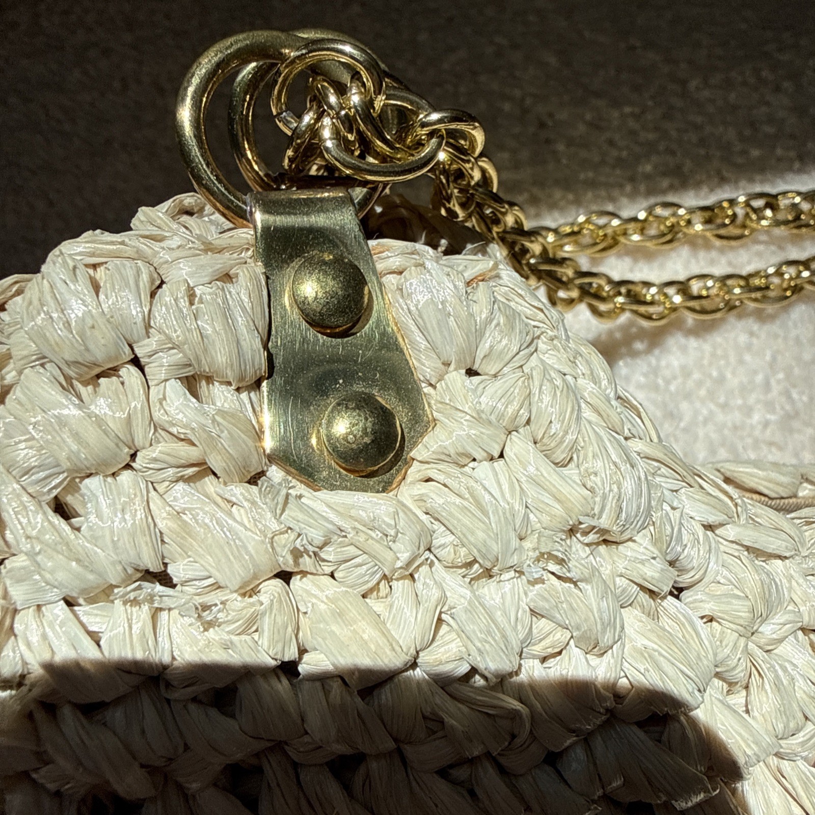 MM Crochet Straw Purse. Gold Tone Hardware. Vintage