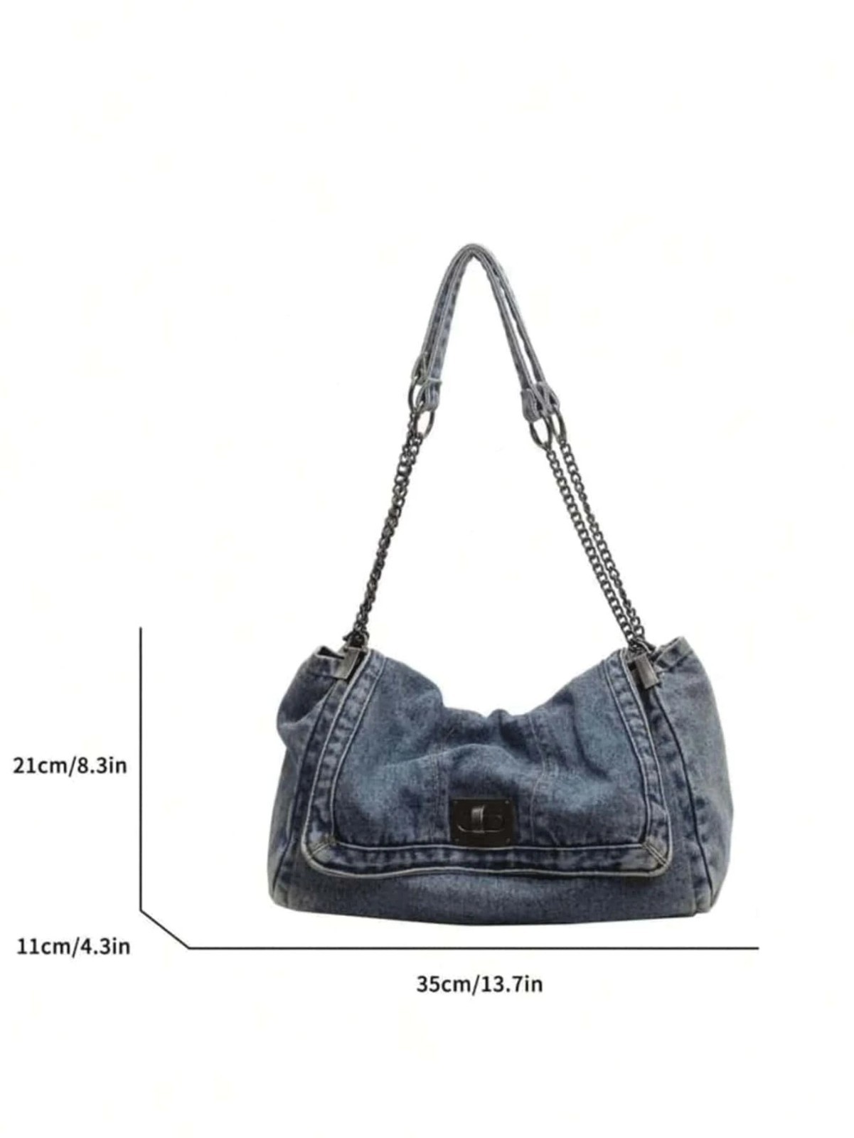 Retro Wash Denim Quilted Chain Shoulder Bag Large Crossbody Purse Women Fashion
