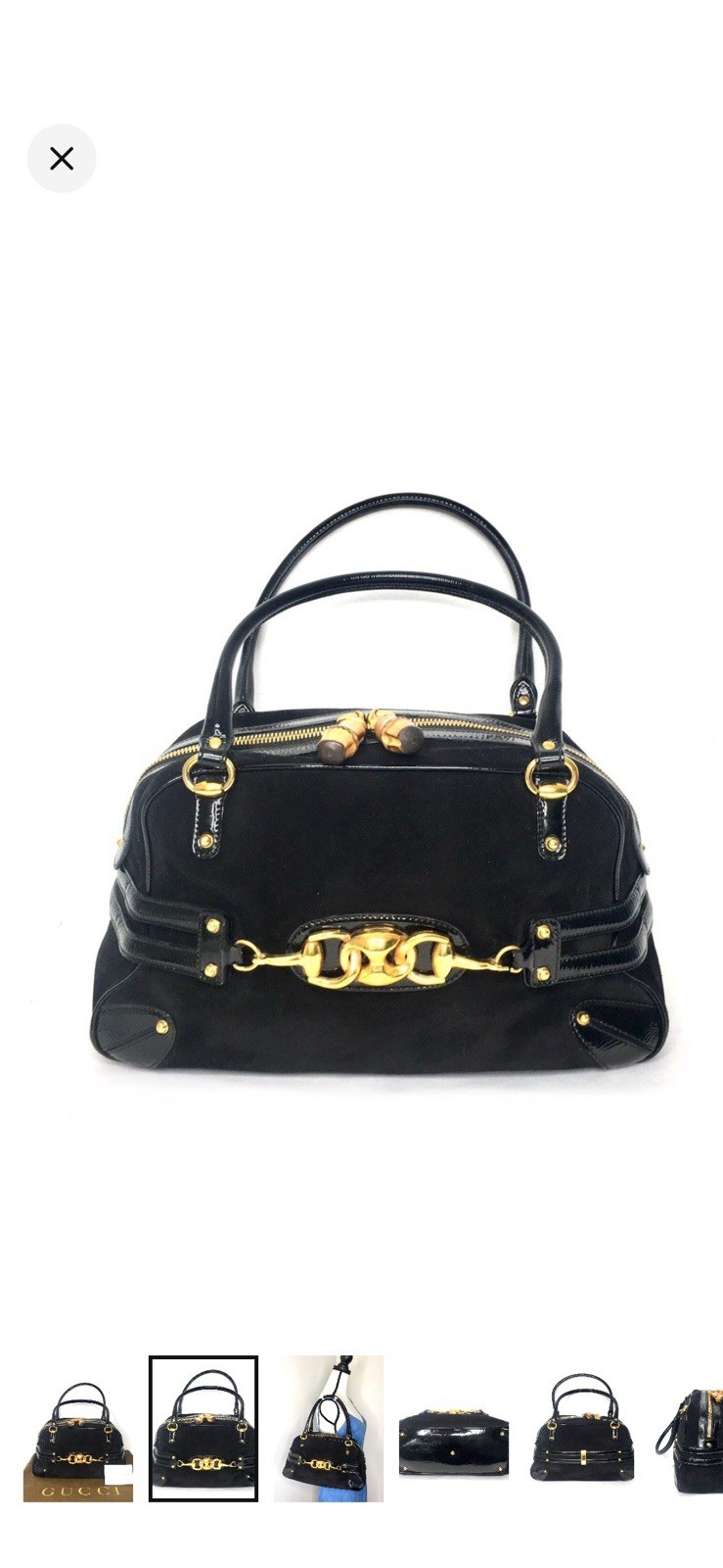 Tom Ford Era Gucci Black Suede Horsebit Satchel Bag with Bamboo Zip Pulls