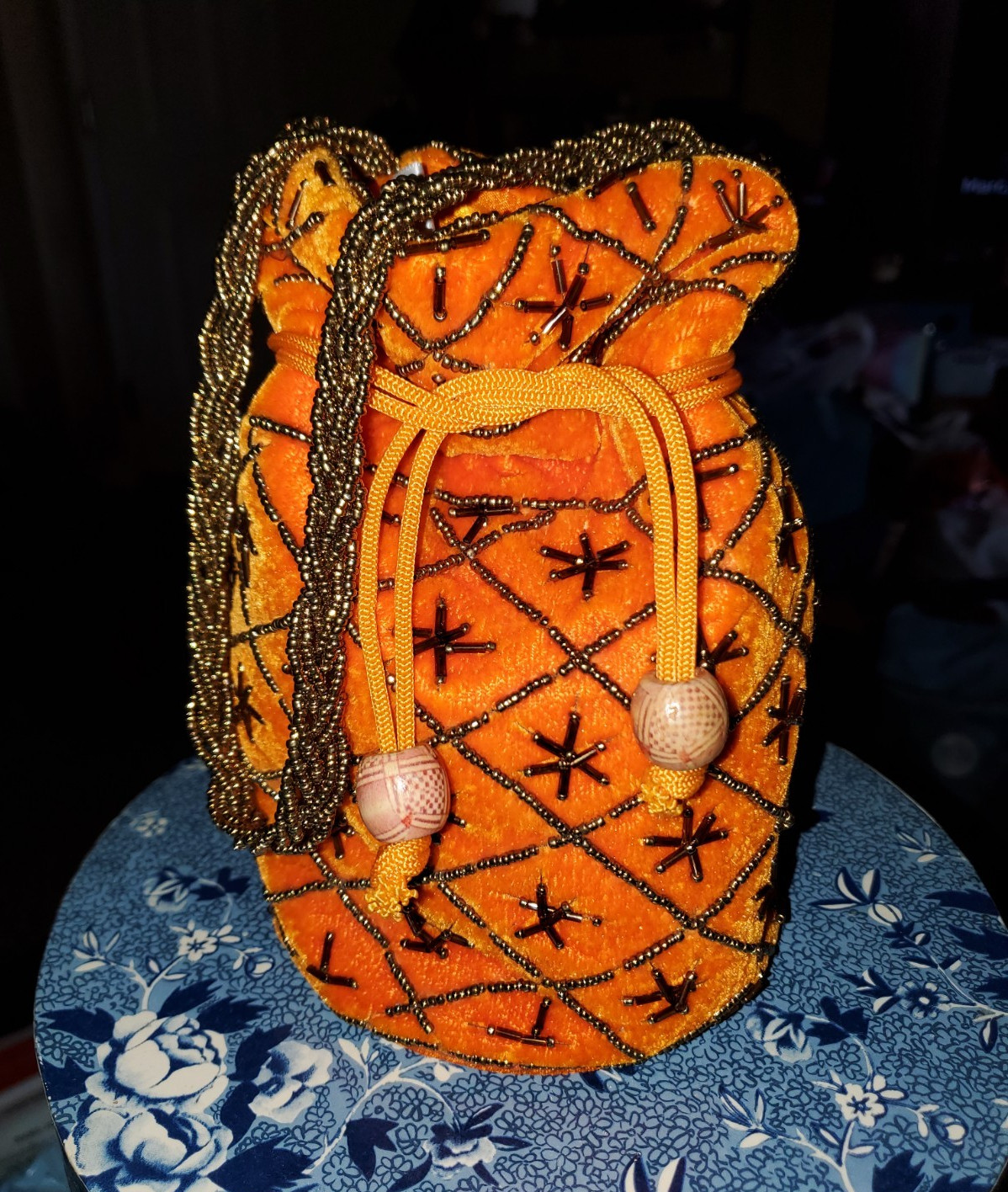 *Brand New* Orange velvet beaded Indian Polti handbag/bucketbag