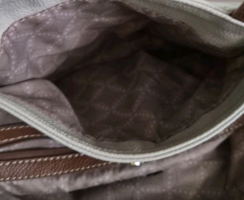 Franco Sarto Leather Colorblock Tote Shoulder Bag Cream Taupe Brown FL0851