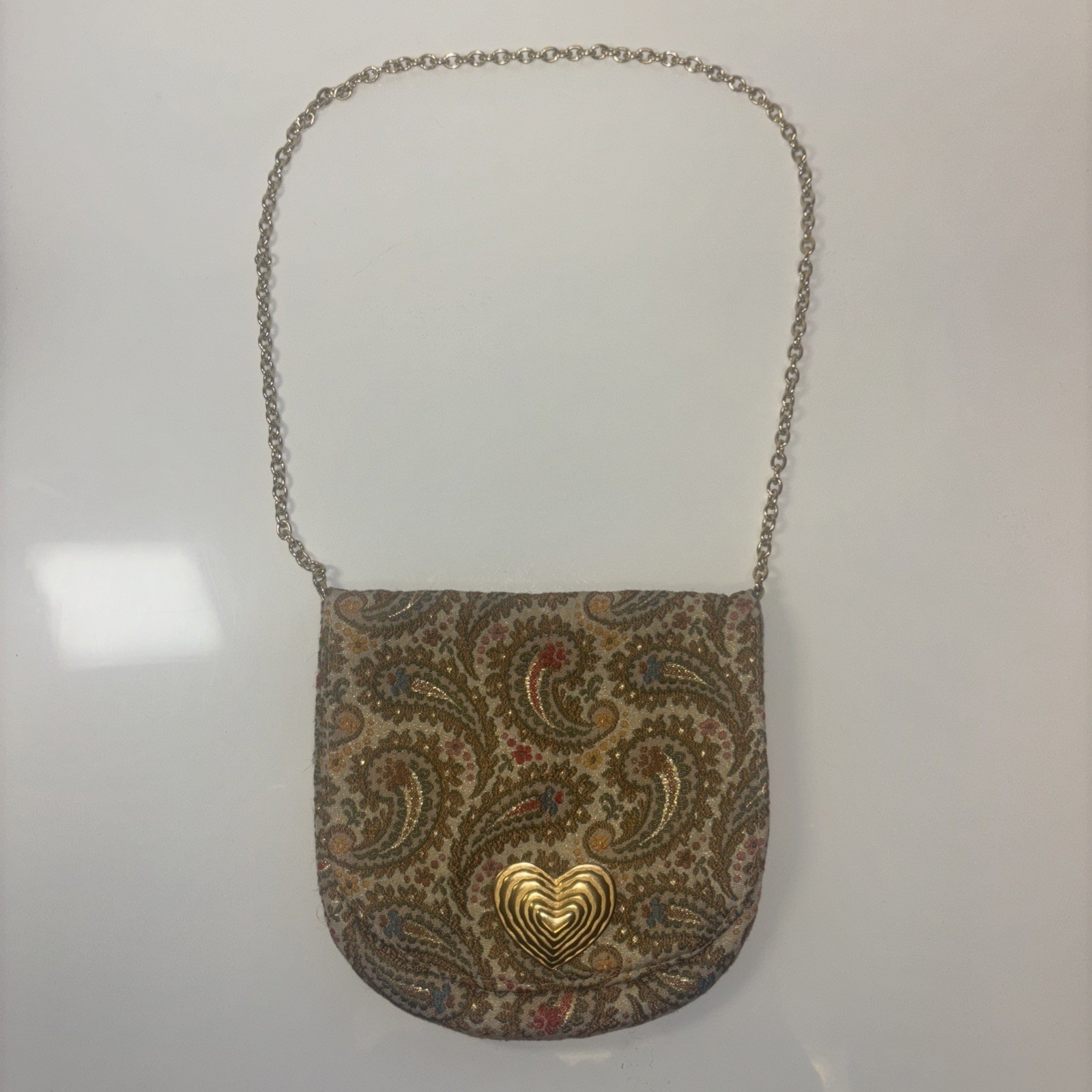 Mister Simon Ernest Italy Vintage Paisley Tapestry Heart Chain Shoulder Bag