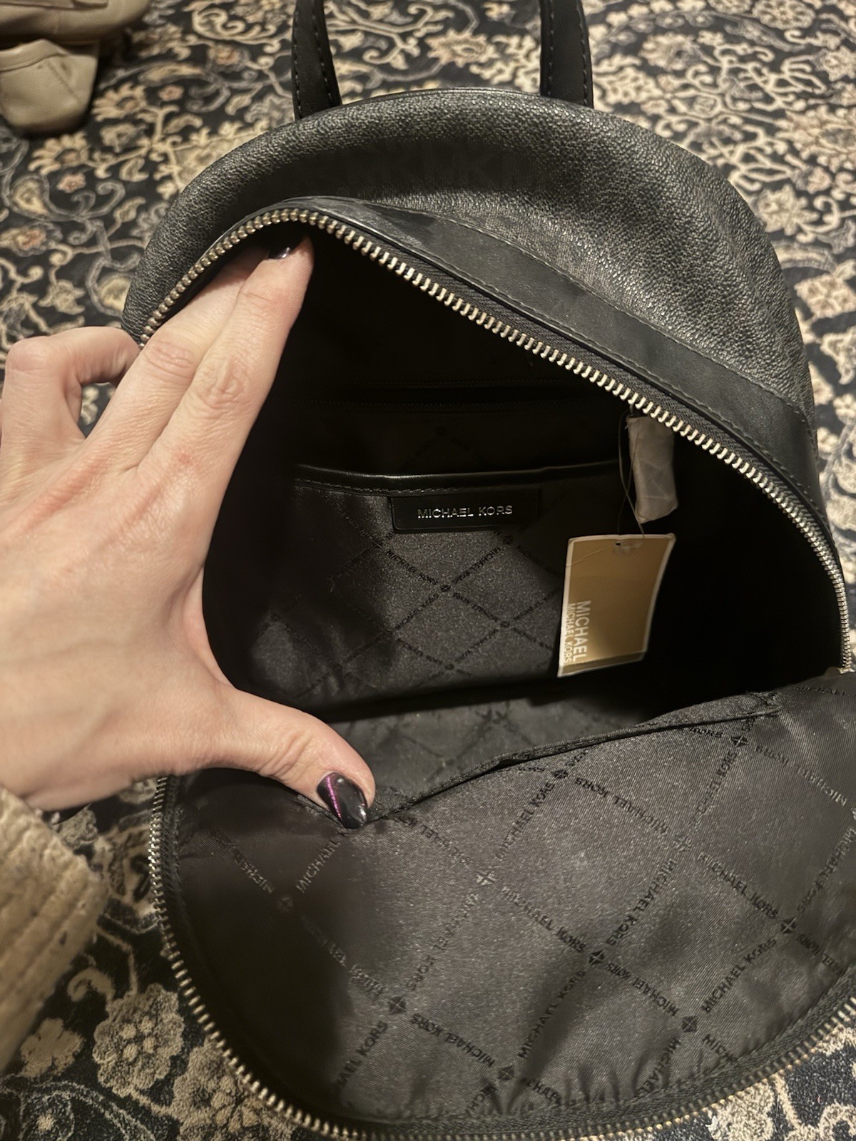 Michael Kors Black Monogram Logo Medium Kenly Backpack