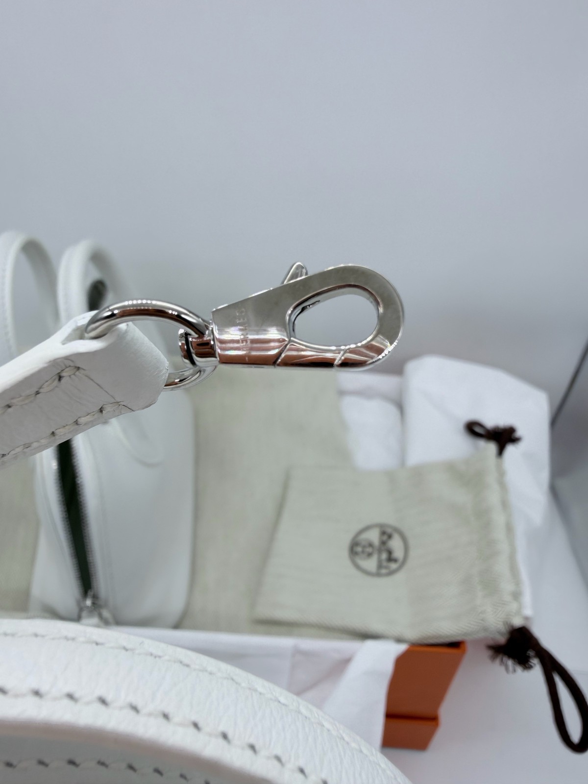 AUTH Hermes Mini Bolide White Leather Palladium Hardware Top Handle Bag