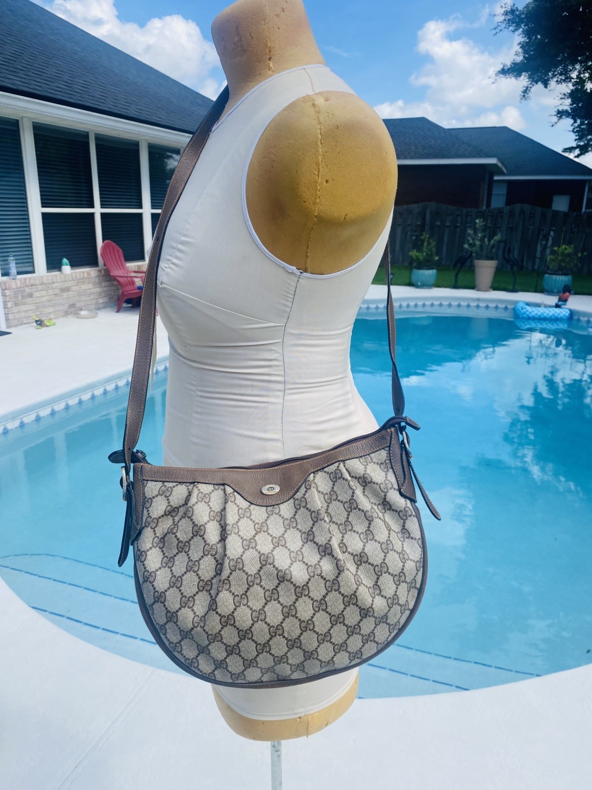 Vintage Gucci GG Shoulder Leather Bag/PVC The Accessory Collection made Italy