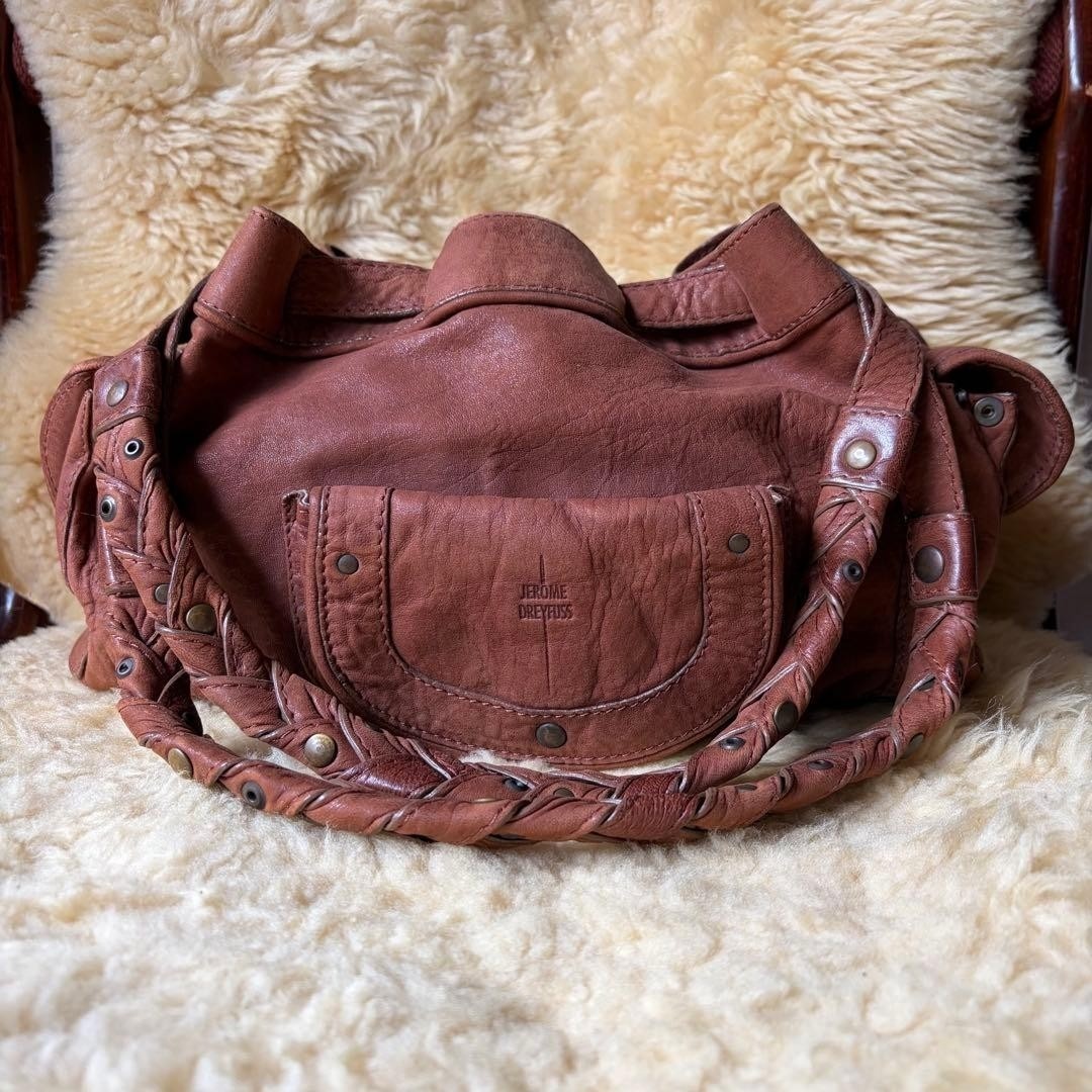 JEROME DREYFUSS Shoulder Bag Handbag Leather in Reddish Brown Women VHTF