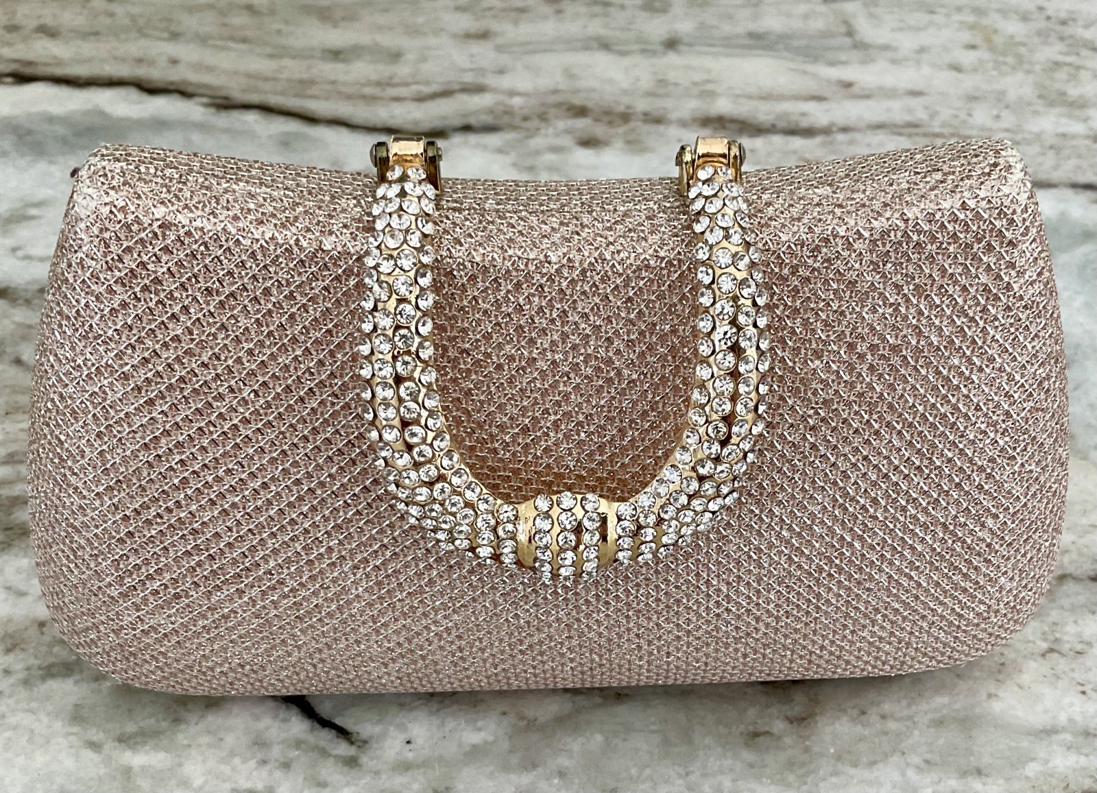 Champagne Sparkle Rhinestone Clasp Evening Bag- Clutch/Wristlet/Shoulder NWOT