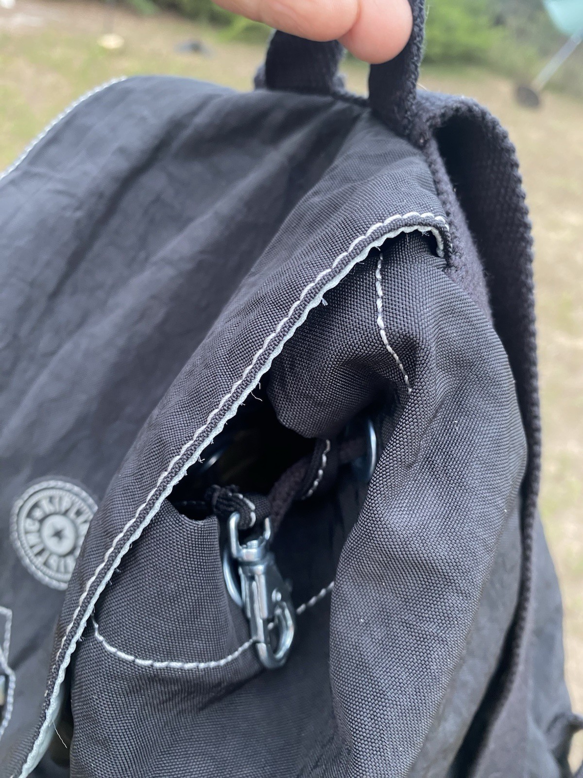 Kipling Keeper Black Crinkle Backpack Bookbag Drawstring Hook & Loop VGC