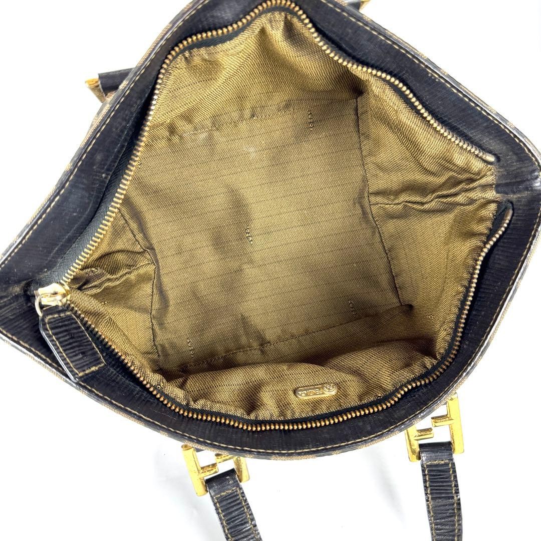 FENDI Zucca pattern Canvas Leather Brown Beige Black Boat shape Mini Handbag