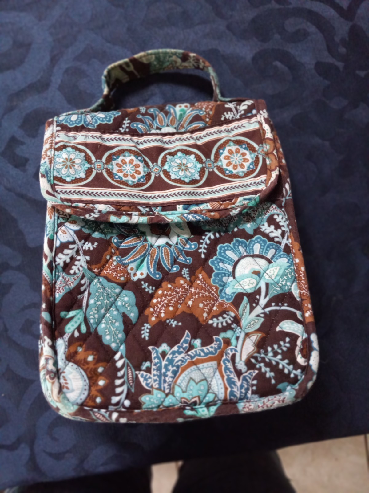Vera Bradley Quilted Insulated Lunch Bag Box Java Blue Floral Paisley Print