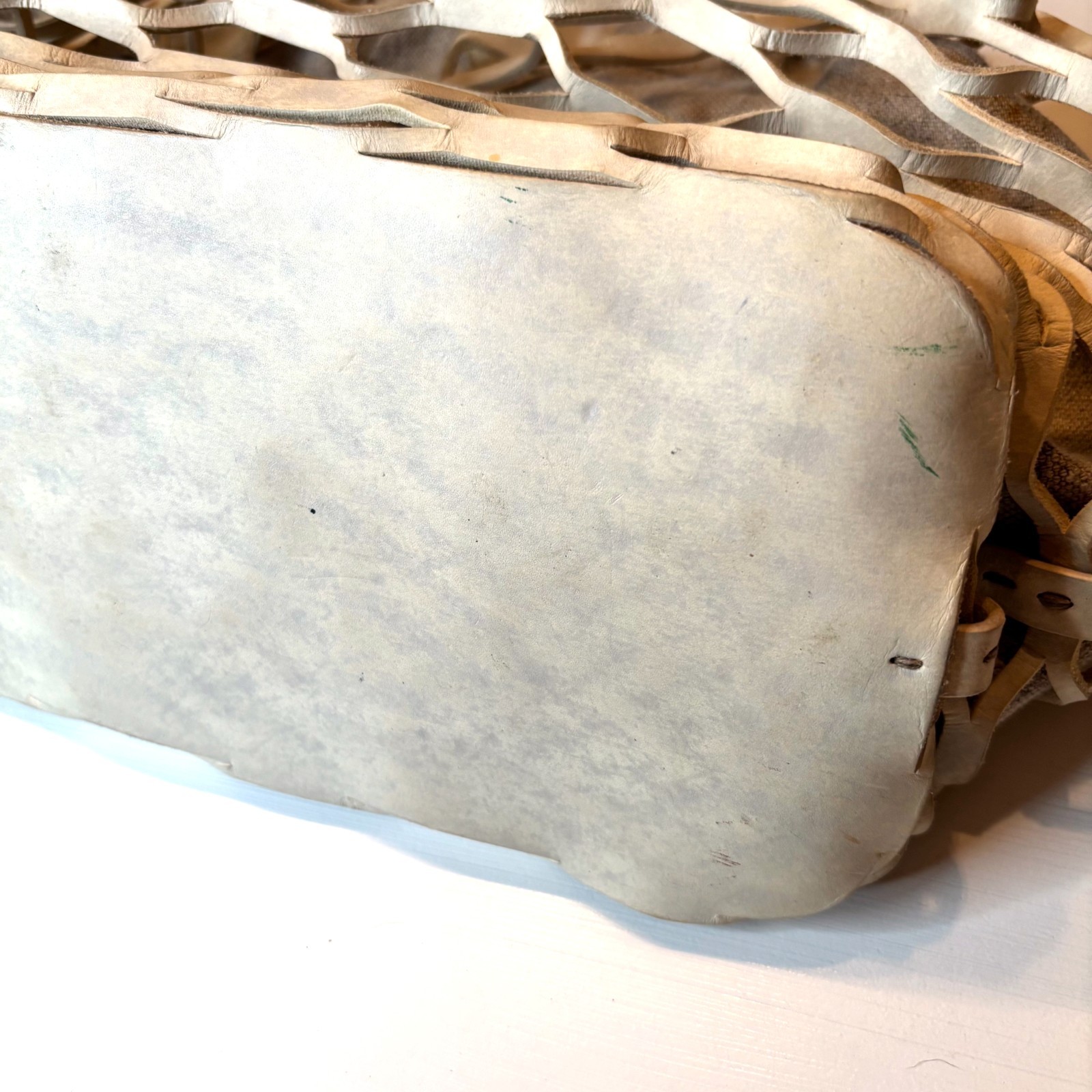 Henry Cuir Bag Persil Dingo Large Tote Beige Leather Net Overlay Italy Handmade