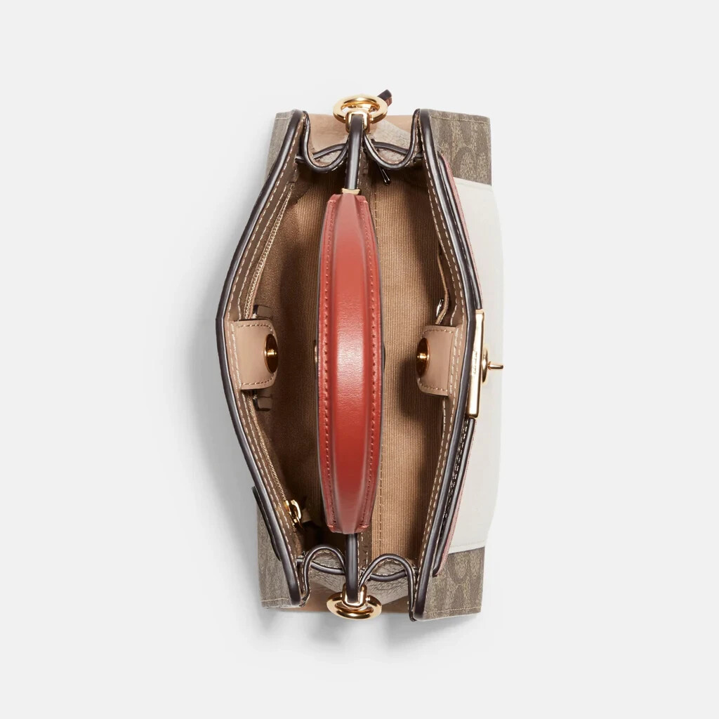 Coach Mini Lane Top Handle In Colorblock Signature Canvas Gold/Khaki Chalk Multi