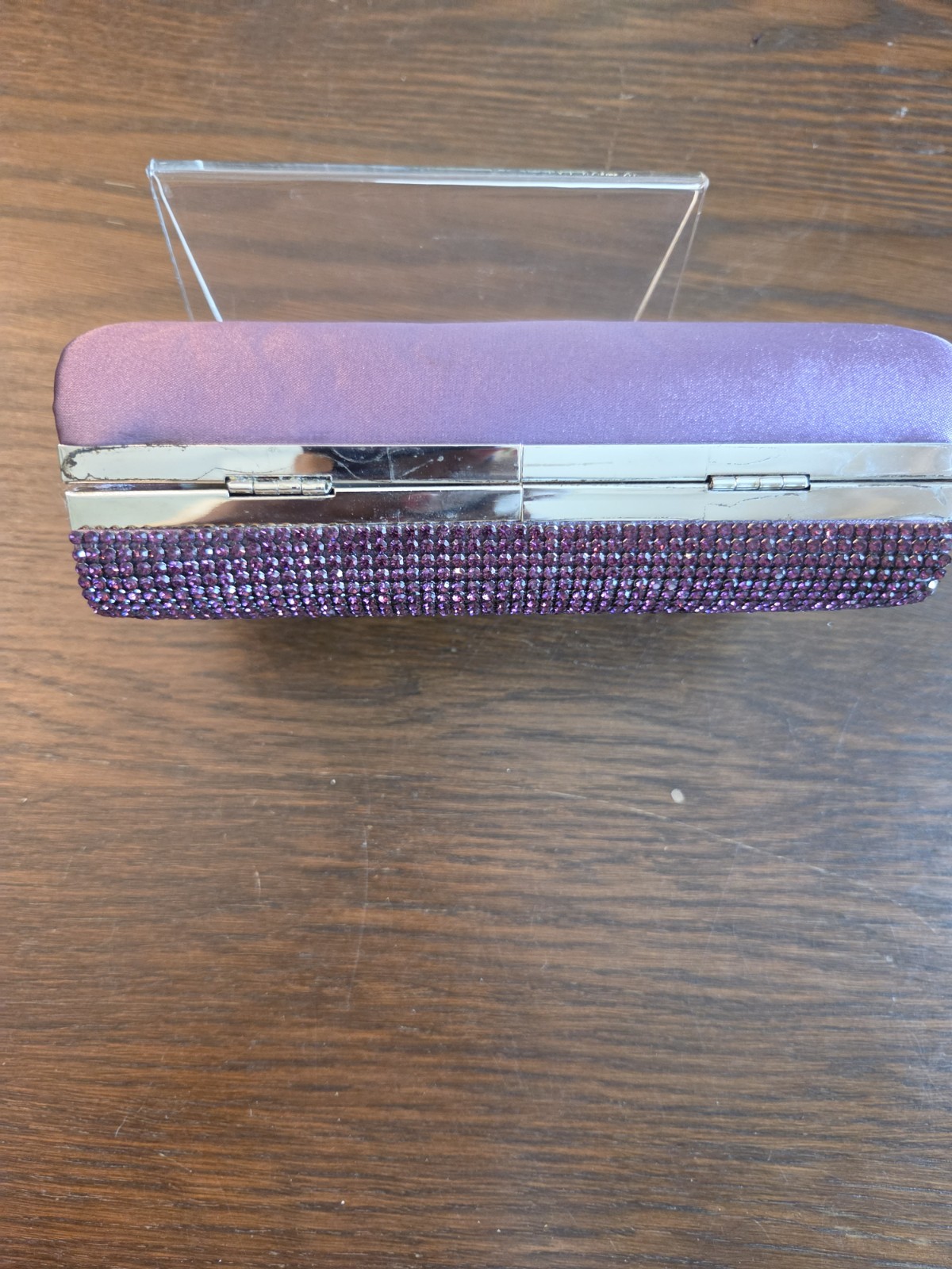 Purple Rhinestone Clutch Small Rectangle Clasp Closure Chain Shoulder Strap