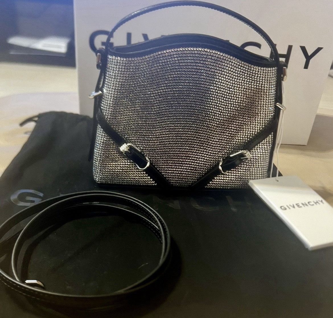 Givenchy Embellished Voyou Nano Shoulder Bag Silver with Detachable Strap