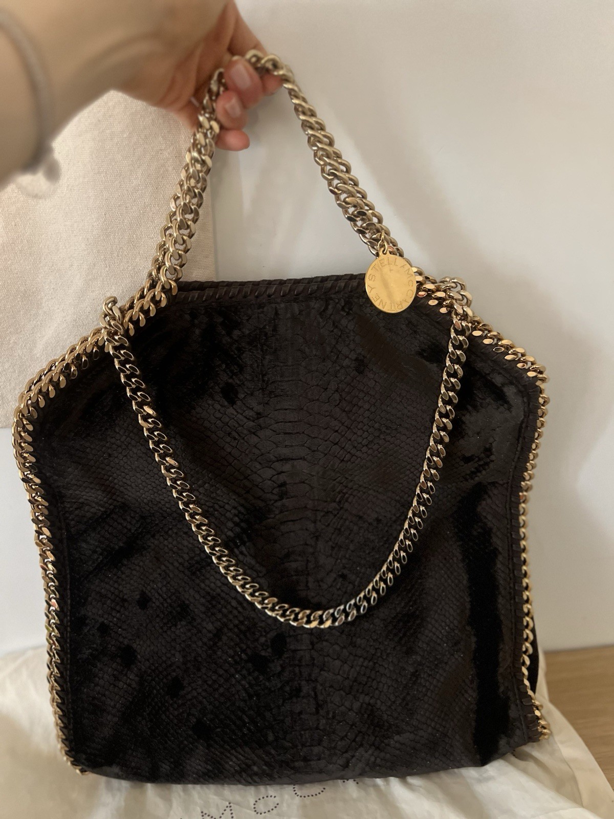 Stella McCartney Falabella Chocolate Medium Shoulder Bag Gold Chain Dust Bag