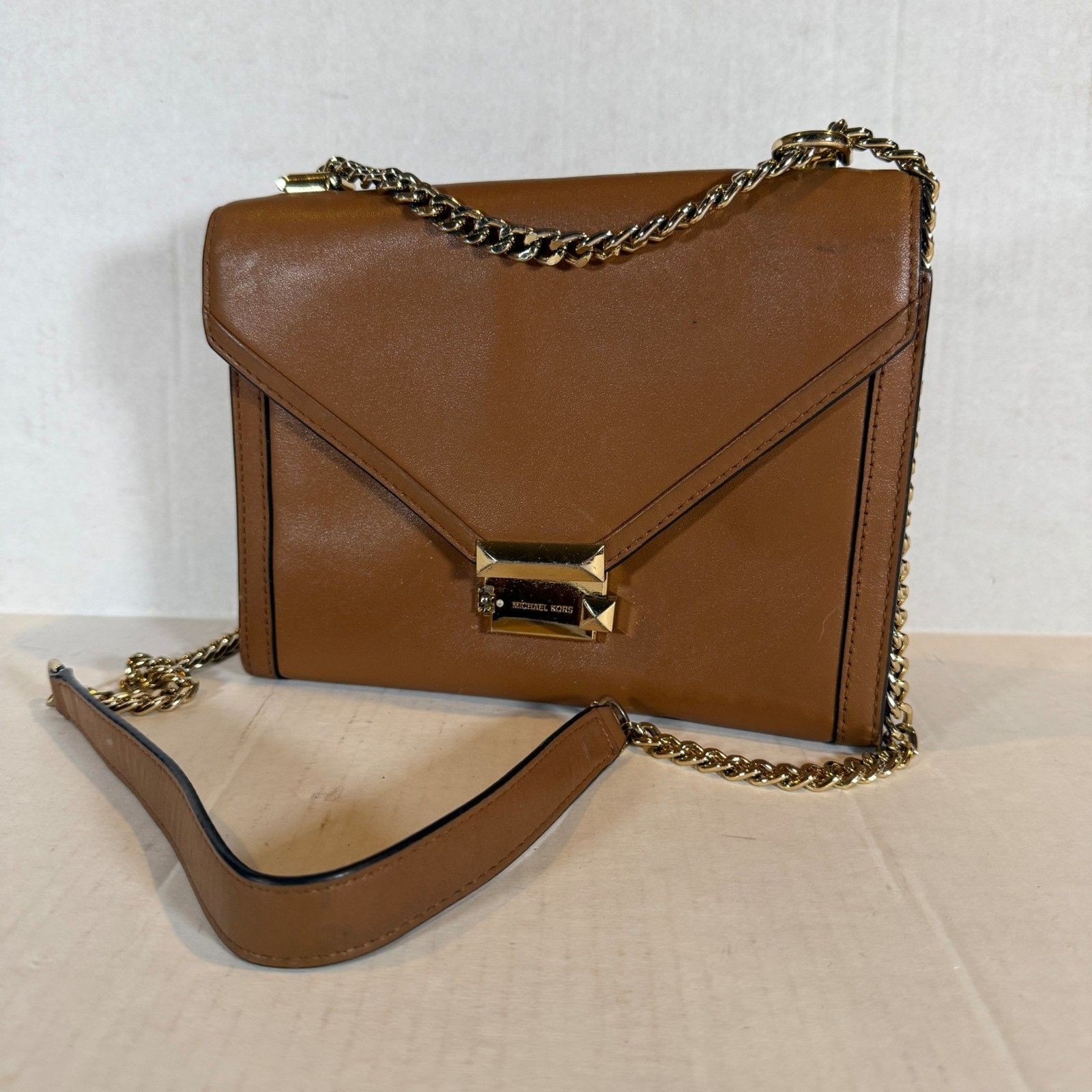 Michael Kors Whitney Convertible Chain Shoulder Brown Leather Bag – Clasp Flaw