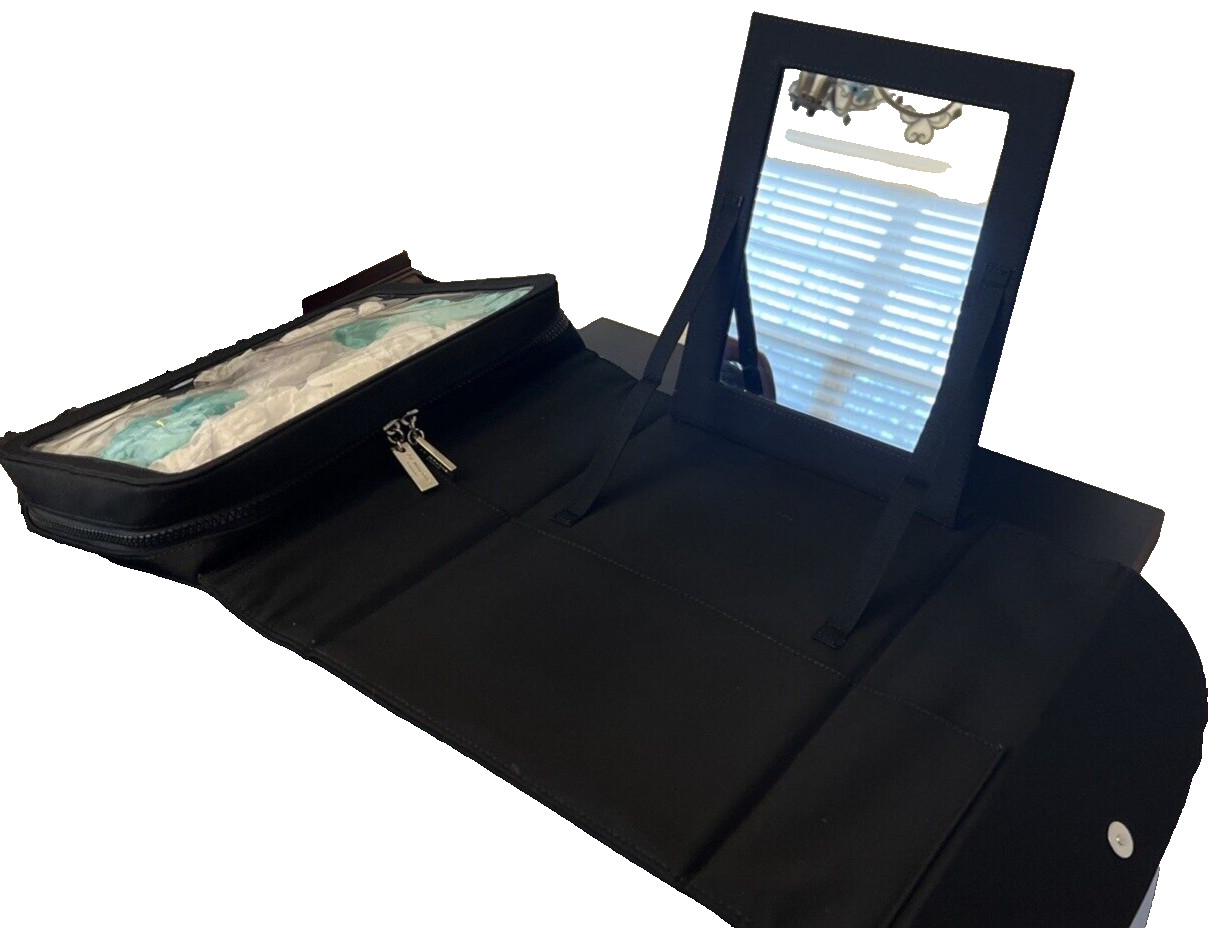 Jo Malone Black Canvas Zip Cosmetic Travel Vanity Bag w/Clear Storage & Mirror