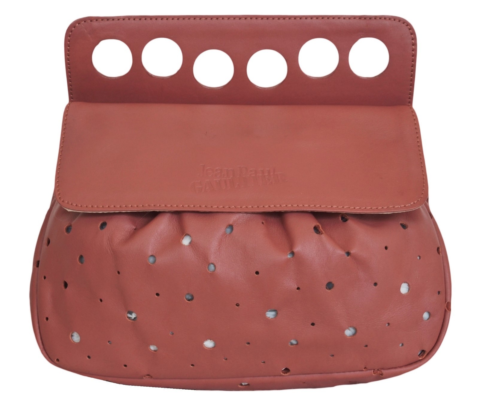 Jean Paul Gaultier Maroquinerie Vtg Women Perforated Leather Handbag Bag Clutch