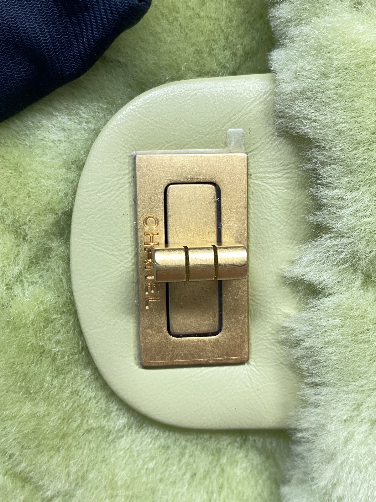 Chanel Vertical 2.55 Mini Camera Bag Green Shearling Gold Hardware 30 Series EUC