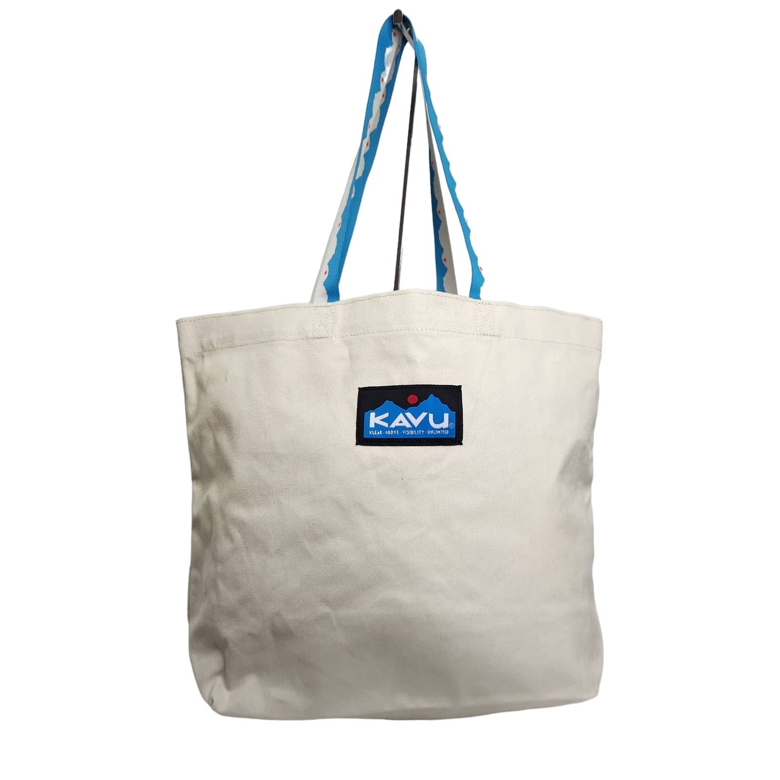KAVU Typical Tote Bag Cotton Canvas Neutral Color Web Straps Blue