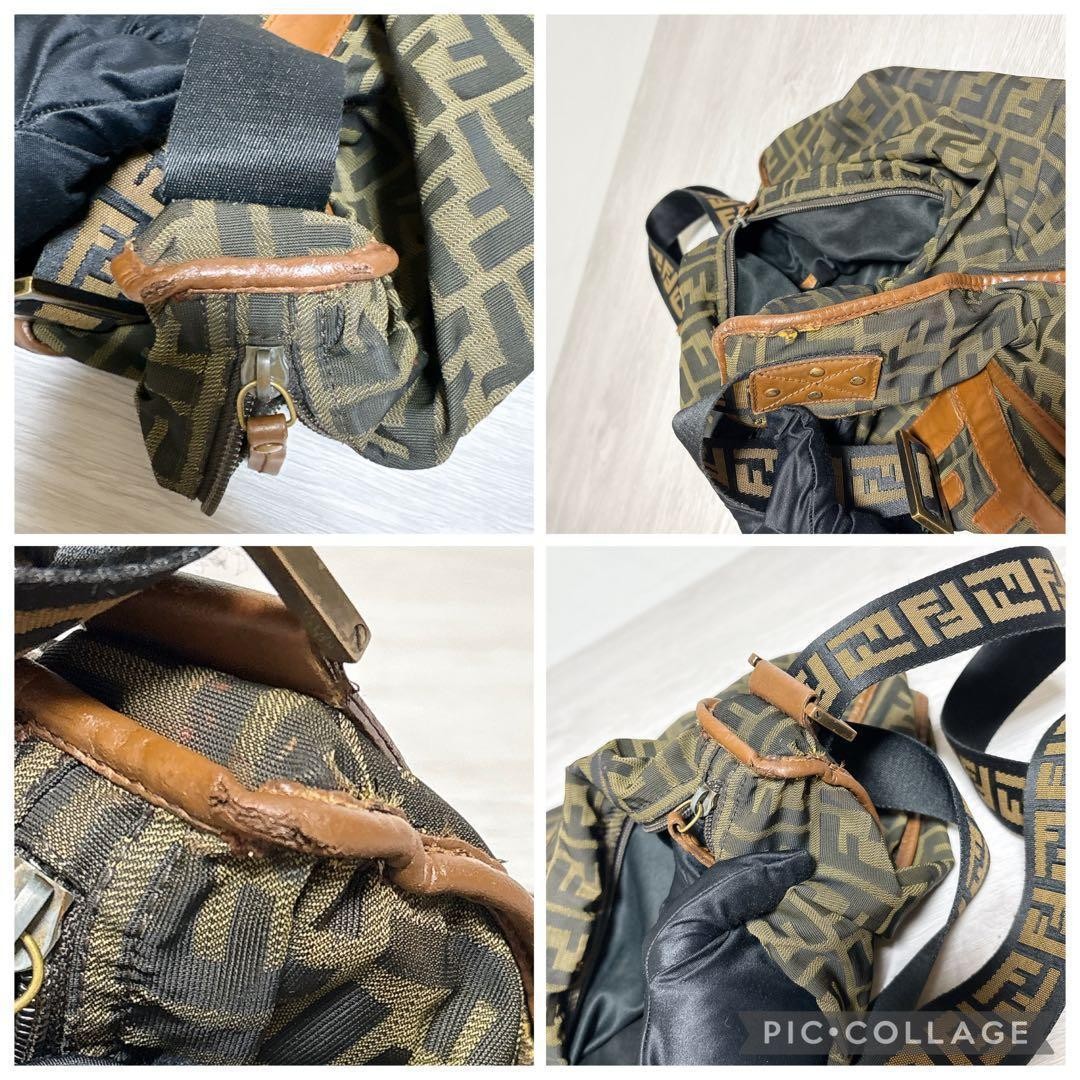 Excellent Condition FENDI Messenger Bag Zucca Pattern Big FF Logo 11a