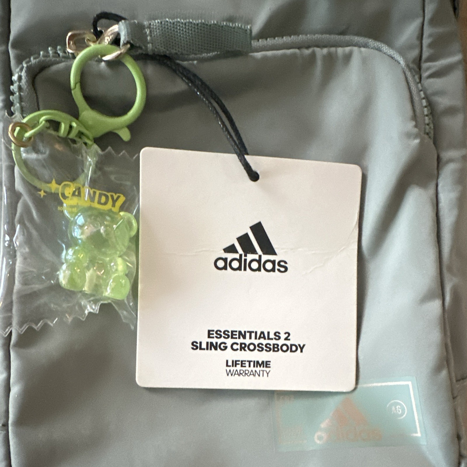 adidas Essentials Small Sling Crossbody Bag Green/Silver Zip, Outer Pockets