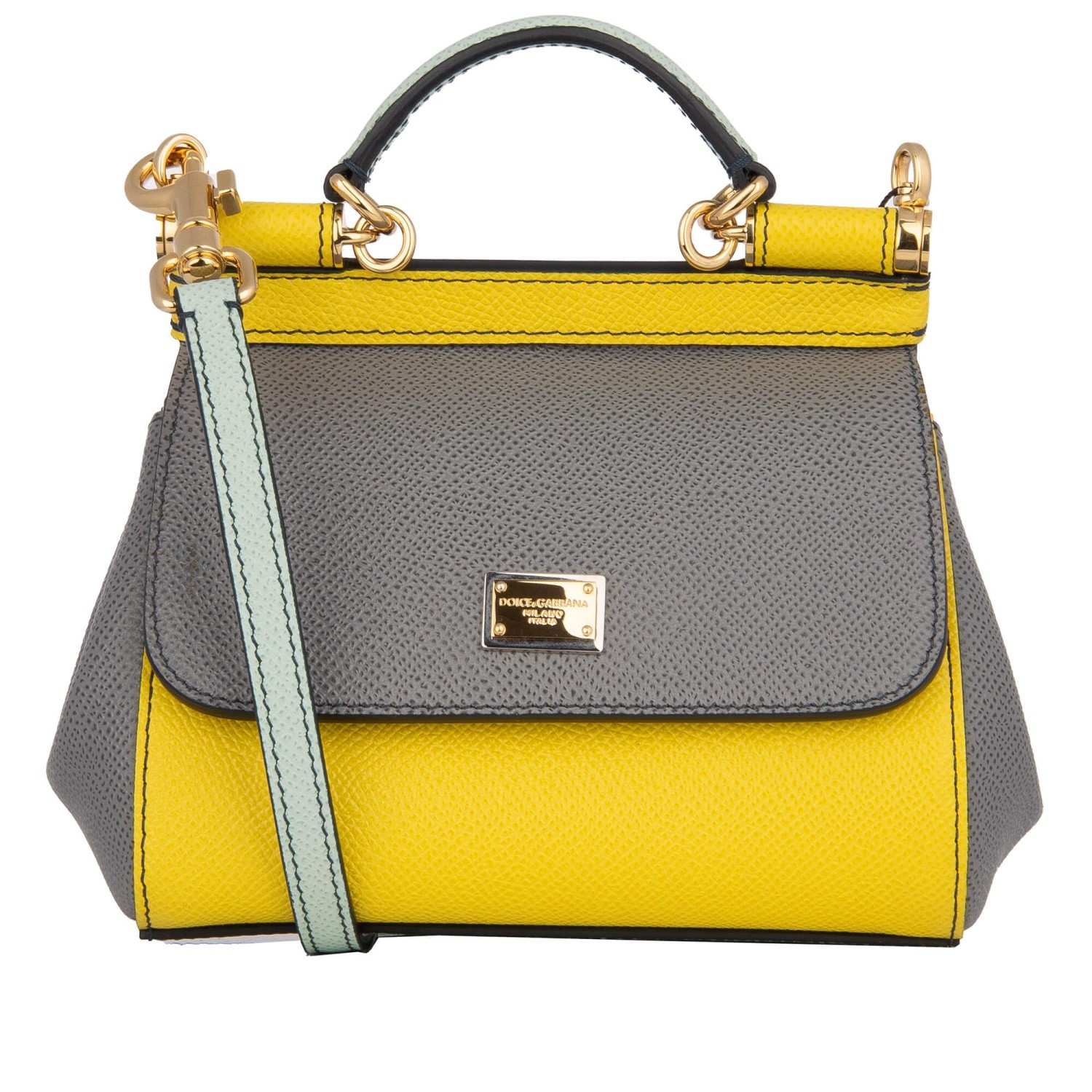 DOLCE & GABBANA DG Logo Bag Dauphine Leather MISS SICILY Small Gray Yellow Green