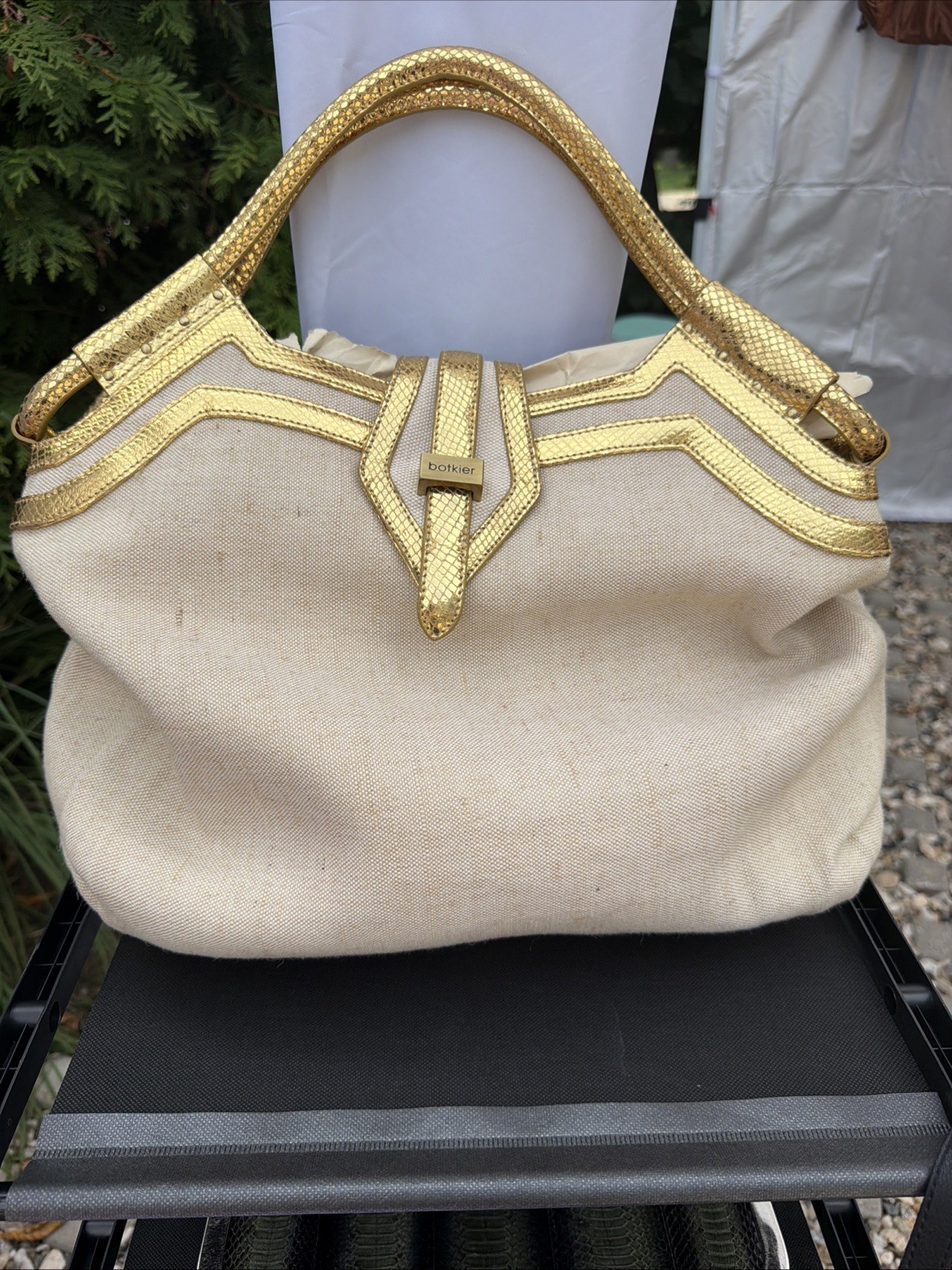 Botkier Tote Natural linen with gold trim