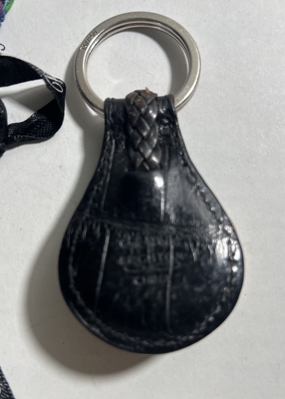 Vintage BRIGHTON Key Fob Large Black Mock Crock Leather Heart Keychain