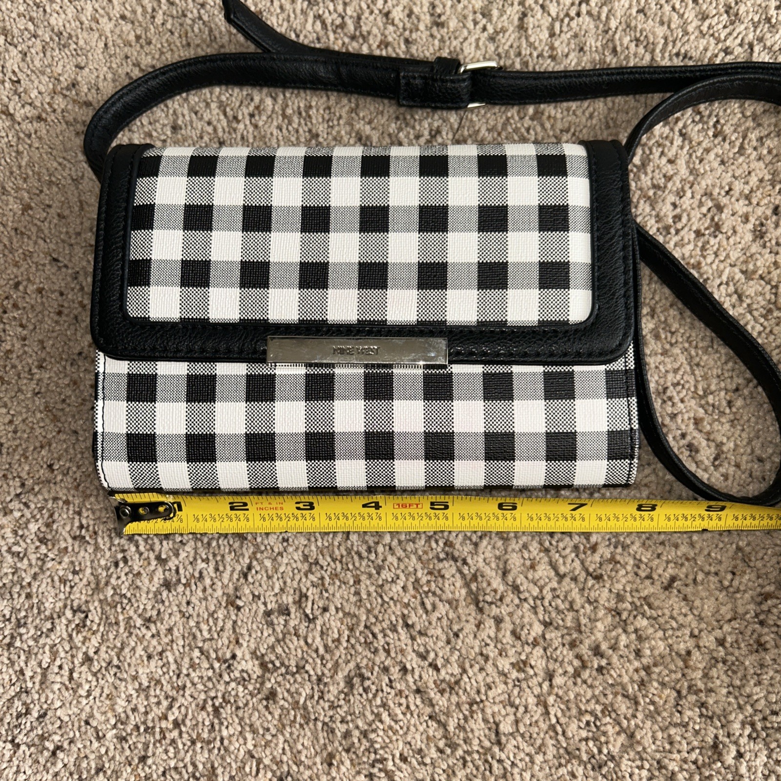 Nine West Black & White Checkered Crossbody Bag 7 1/2 X 5” Snap Closure
