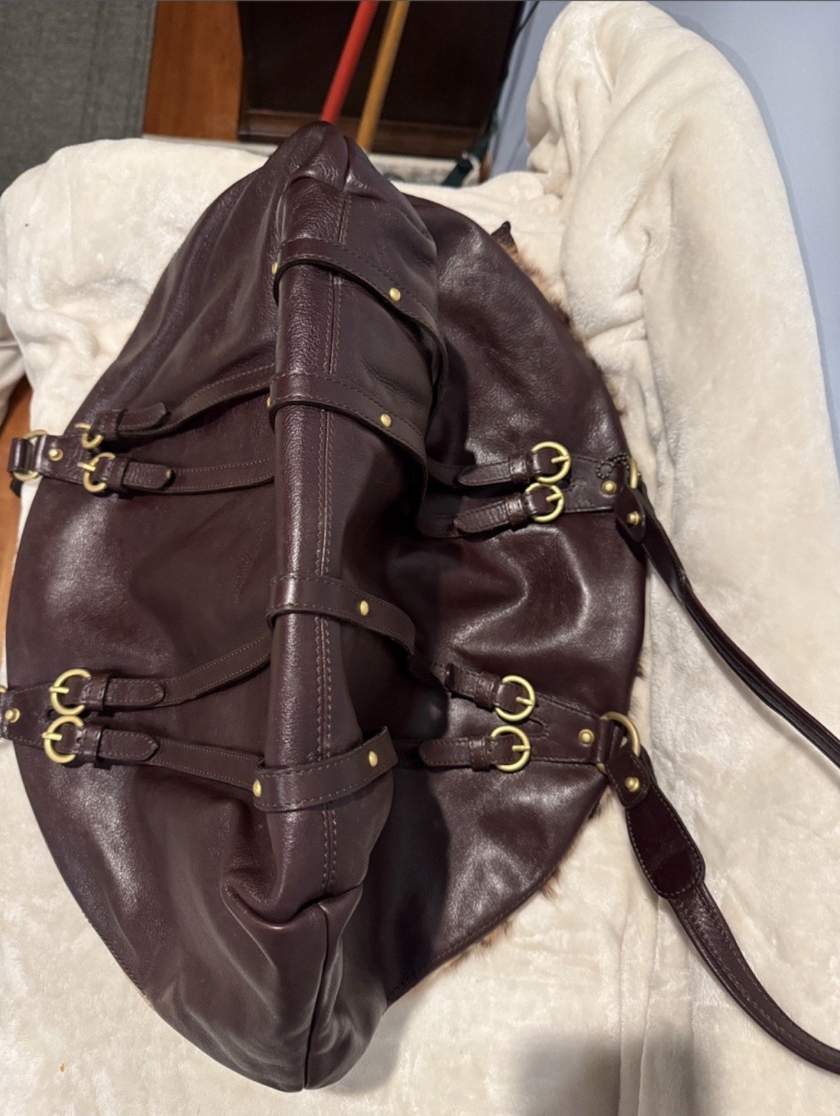 Extremely RARE VTG 1950s Genuine Leather & Real Fur Handbag spotted animal print