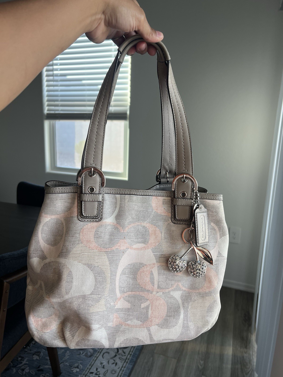 Coach Soho Optic Linen Hobo Bag in Pink and Grey