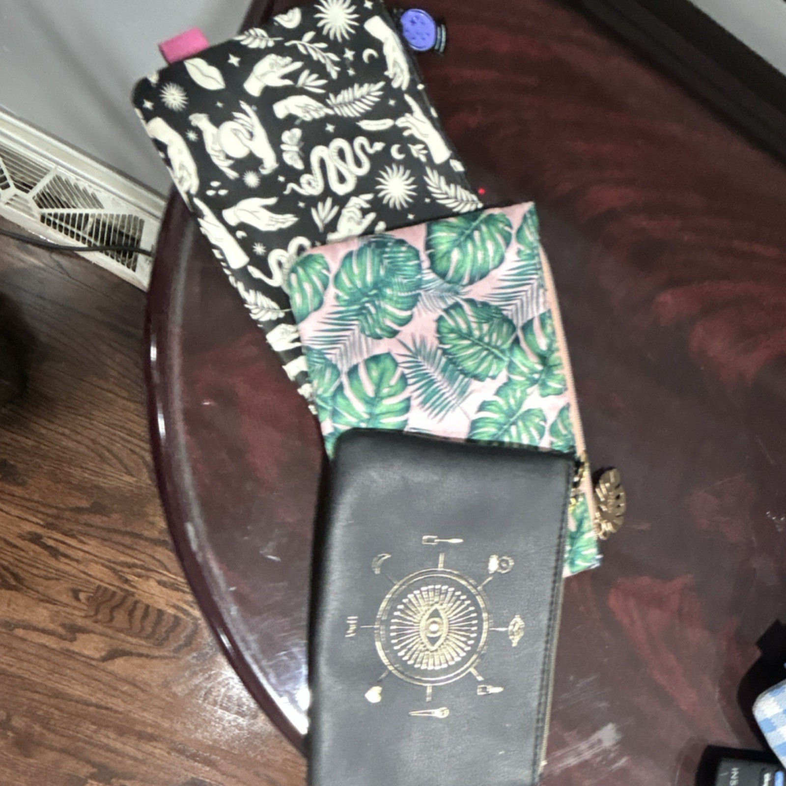Lot of 3 Women’s Small Wristlet Zip Pouches w/ Wrist Strap Floral Black