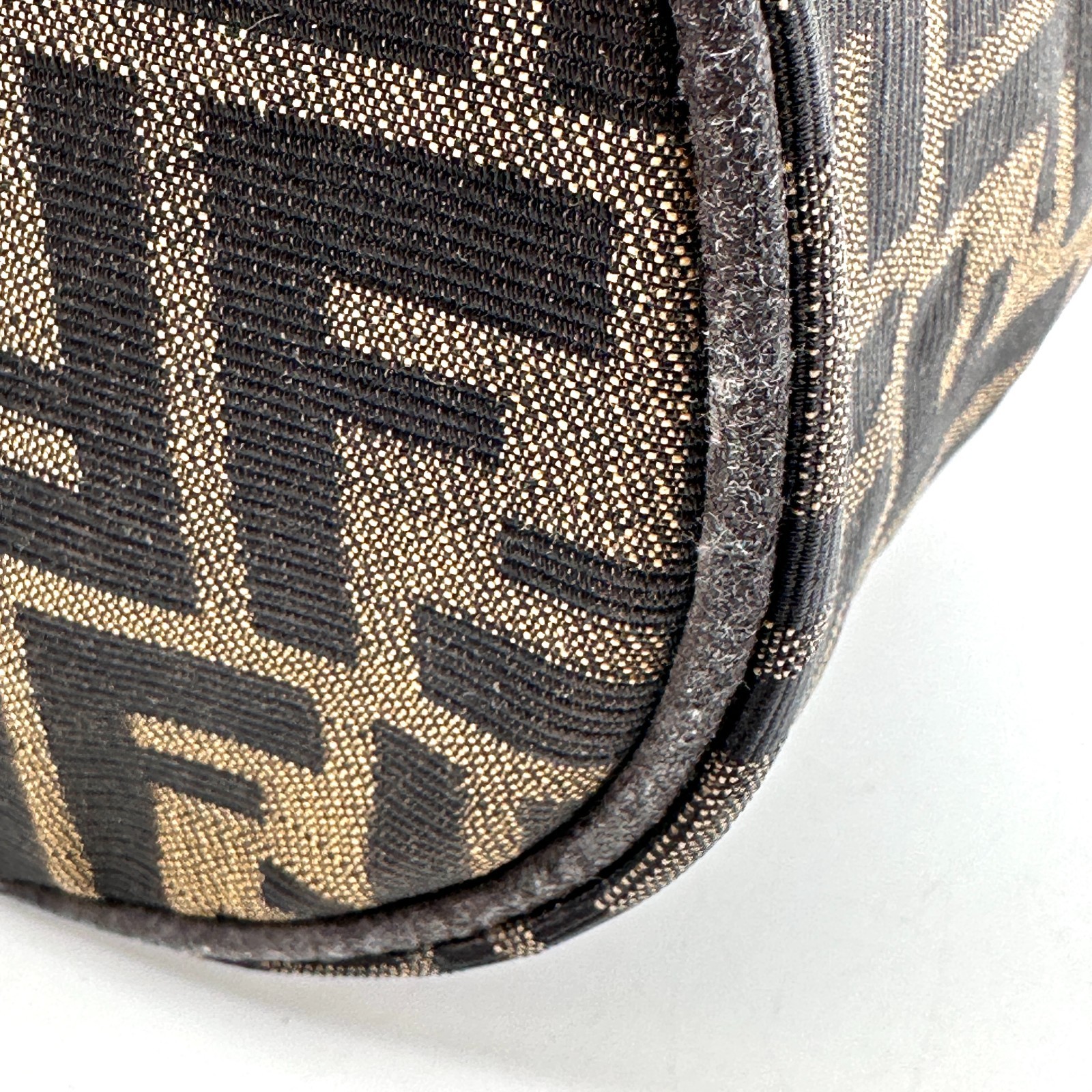 Fendi Zucca Pattern FF Vanity Bag Handbag Pouch Canvas Brown Authentic 0024