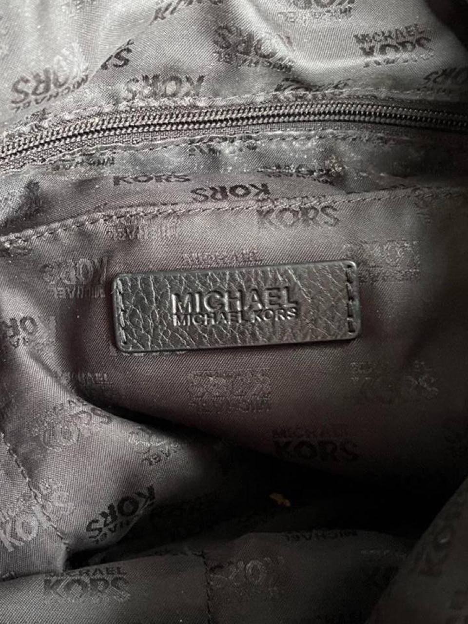 Michael Kors Calista Large MK Monogram Satchel Shoulder Bag Black Beige READ