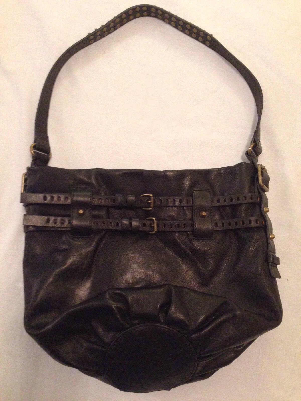 Joelle Hawkens Hobo Tote Purse Black Leather With Studs Never Used