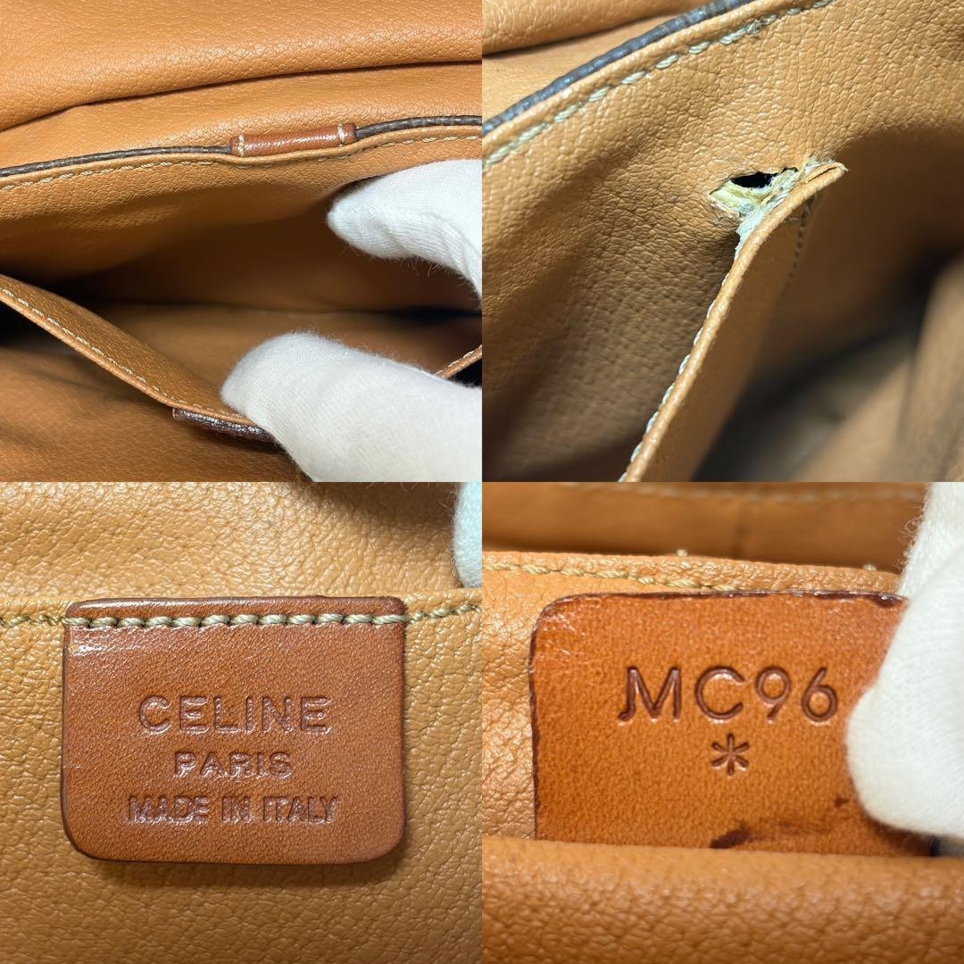 Auth CELINE Vanity Bag Shoulder Bag Macadam PVC Leather Brown MC96 Used