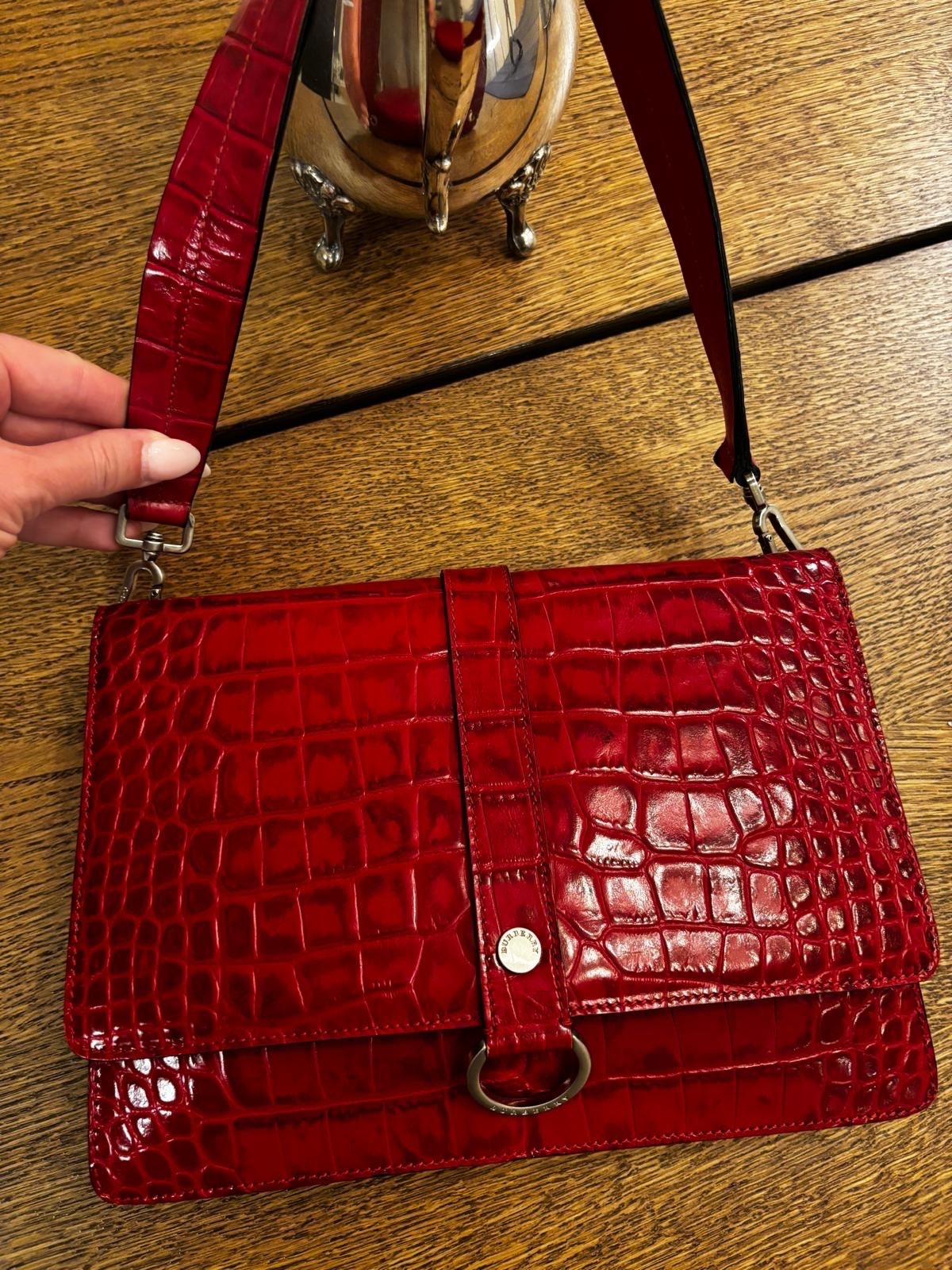 Vintage Burberry London Red Alligator Leather Shoulder Bag