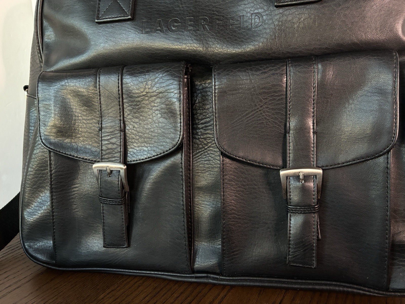 Lagerfeld Classic Designer Black Faux Leather Lg Satchel Carry-On Bag Weekender