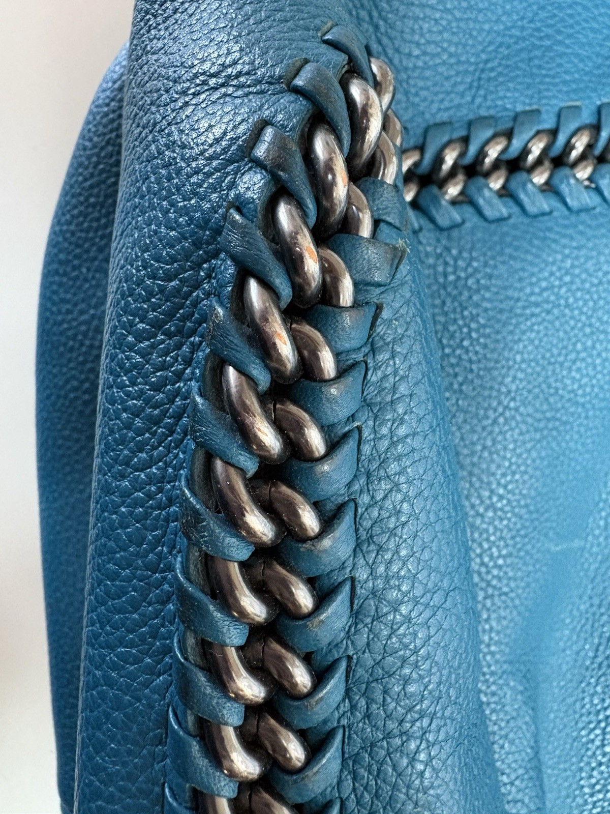 COACH Turquoise Tatem Whiplash Leather Tote Bag Purse Chain Accent Key Chain Fob
