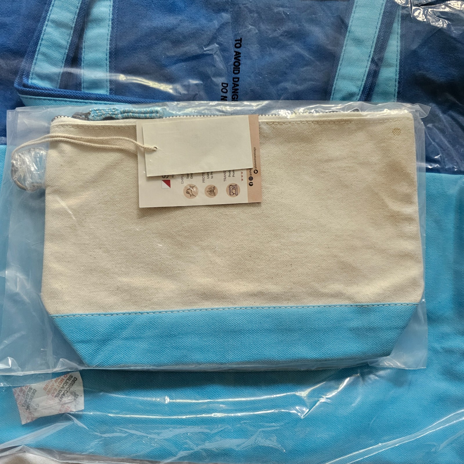 NWT Shorebags Large Zip Top Boat Tote with Pouch Cadet Blue Canvas Bag