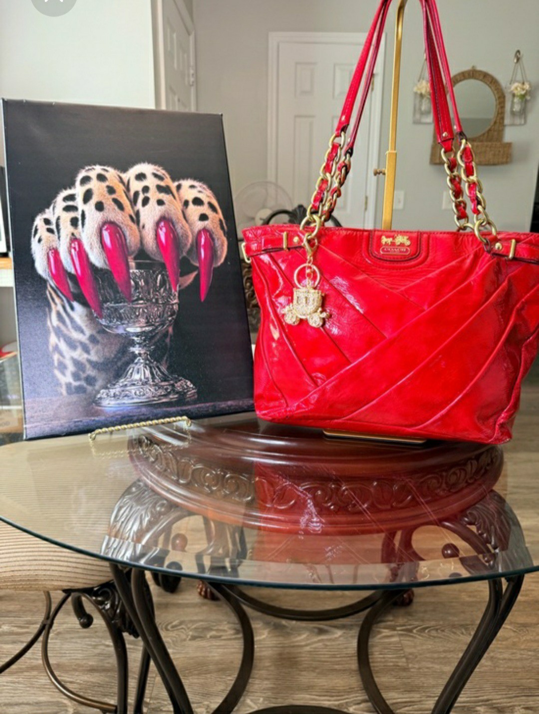 Coach Madison Diagonal Pleated Patent Leather Tote Bag